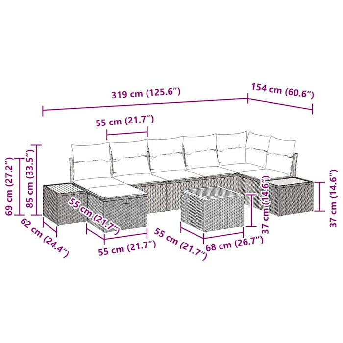 Set de canapele pentru grădină cu pernă 8 pcs Gri poliratan - WALTI WALTI