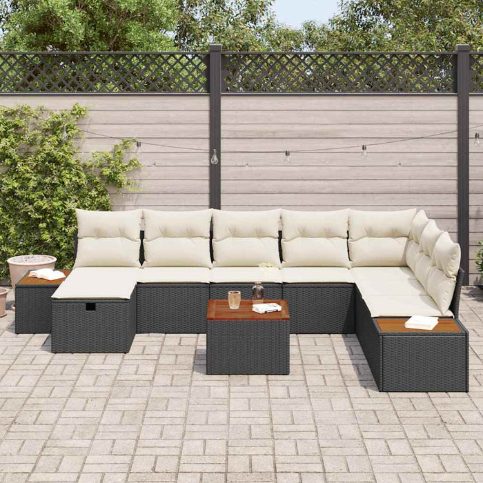 Set de canapele pentru grădină 9 buc. Negru poliratan WALTI