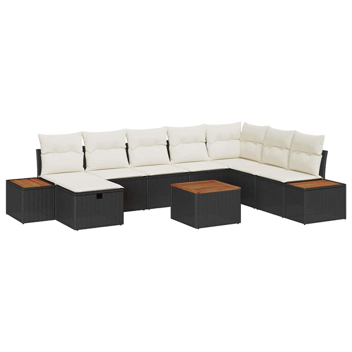 Set de canapele pentru grădină 9 buc. Negru poliratan WALTI