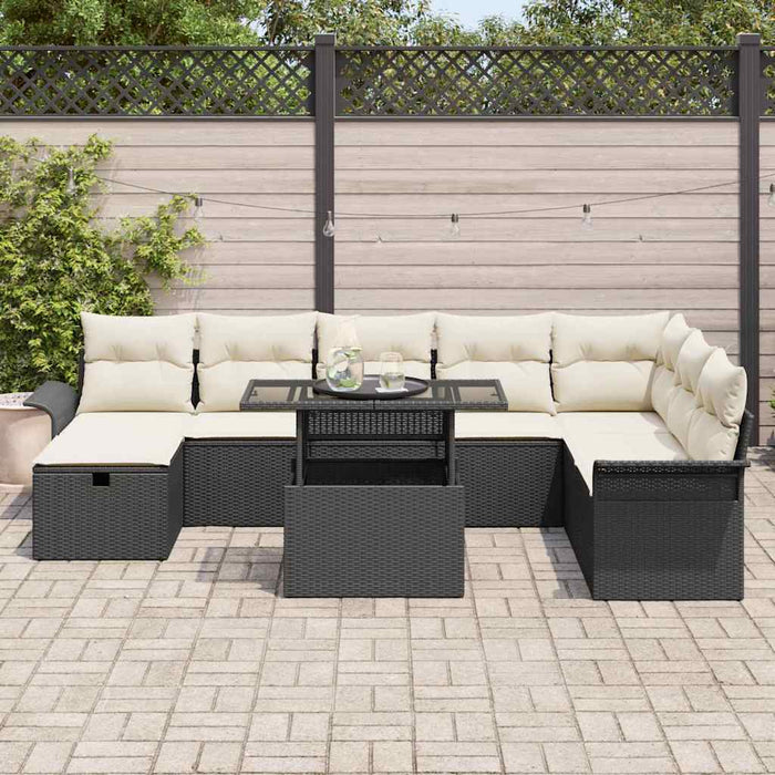 Set de canapele pentru grădină 9 buc. Negru poliratan WALTI