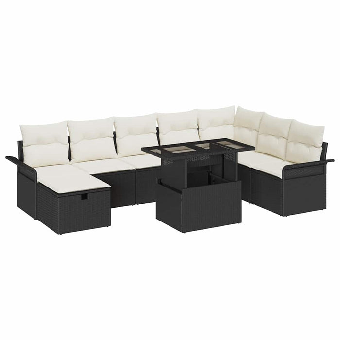 Set de canapele pentru grădină 9 buc. Negru poliratan WALTI