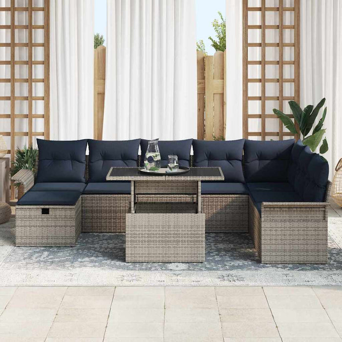 Set de canapele pentru grădină cu pernă 9 pcs Gri Rattan poli - WALTI WALTI