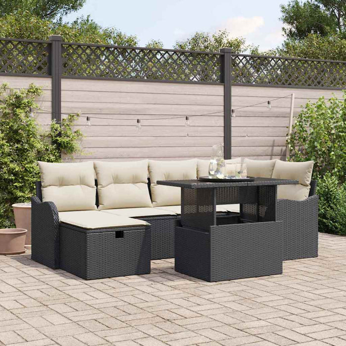 Set de canapele pentru grădină 7 buc. Negru poliratan WALTI
