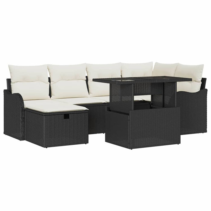Set de canapele pentru grădină 7 buc. Negru poliratan WALTI