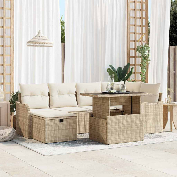 Set de canapele pentru grădină cu pernă 7 pcs Bej Rattan poli - WALTI WALTI