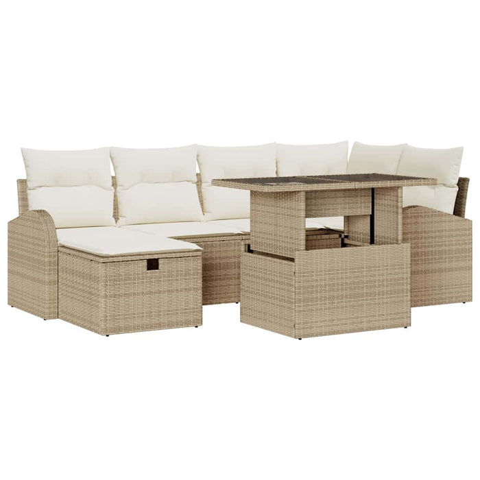 Set de canapele pentru grădină cu pernă 7 pcs Bej Rattan poli WALTI