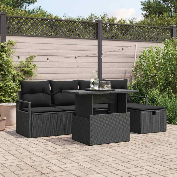 Set de canapele pentru grădină cu pernă 6 pcs Negru Rattan poli - WALTI WALTI