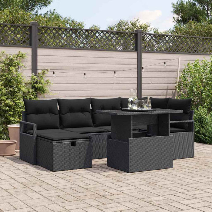 Set de canapele pentru grădină cu pernă 7 pcs Negru Rattan poli - WALTI WALTI