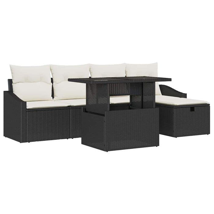 Set de canapele pentru grădină cu pernă 6 pcs Negru Rattan poli - WALTI WALTI
