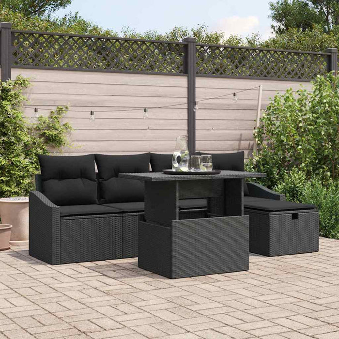 Set de canapele pentru grădină cu pernă 6 pcs Negru Rattan poli - WALTI WALTI