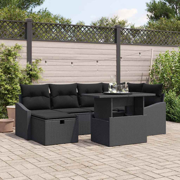 Set de canapele pentru grădină cu pernă 7 pcs Negru Rattan poli - WALTI WALTI