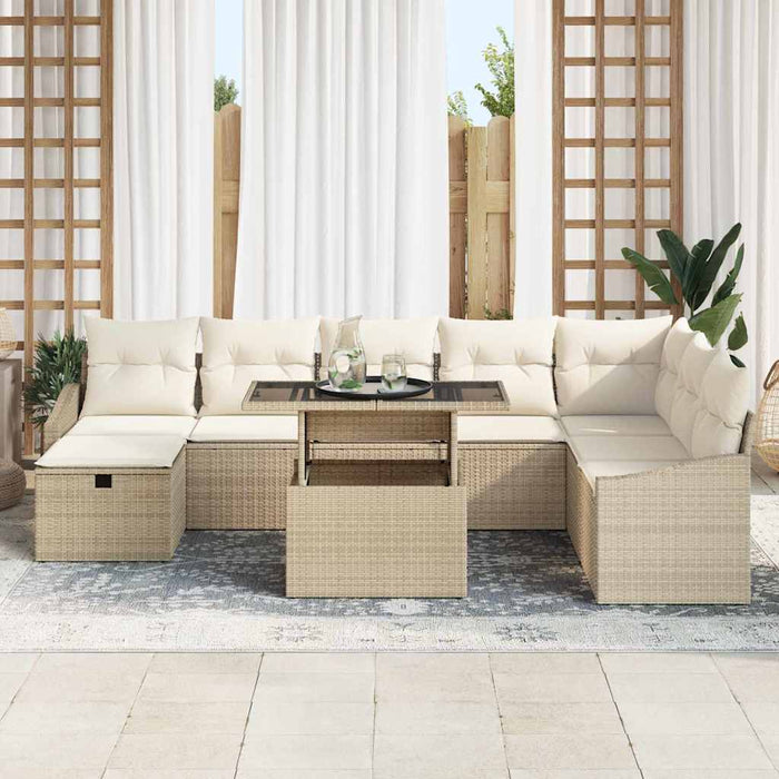 Set de canapele pentru grădină cu pernă 9 pcs Bej Rattan poli - WALTI WALTI