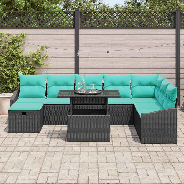 Set de canapele pentru grădină cu pernă 9 pcs Negru Rattan poli - WALTI WALTI