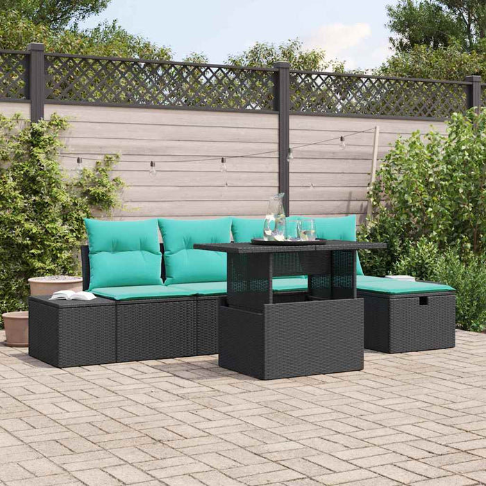 Set de canapele pentru grădină cu pernă 6 pcs Negru Rattan poli WALTI