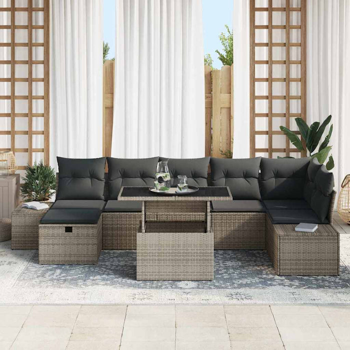 Set de canapele pentru grădină cu pernă 8 pcs Gri Rattan poli - WALTI WALTI