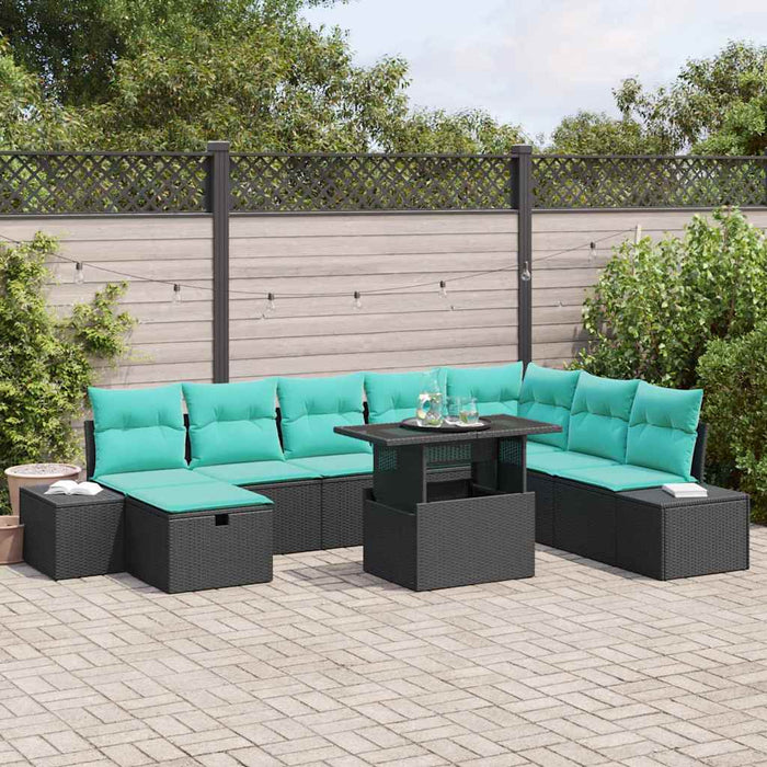 Set de canapele pentru grădină cu pernă 9 pcs Negru Rattan poli WALTI