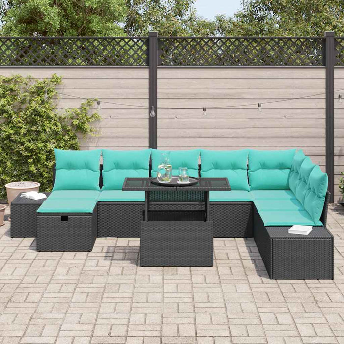 Set de canapele pentru grădină cu pernă 9 pcs Negru Rattan poli WALTI