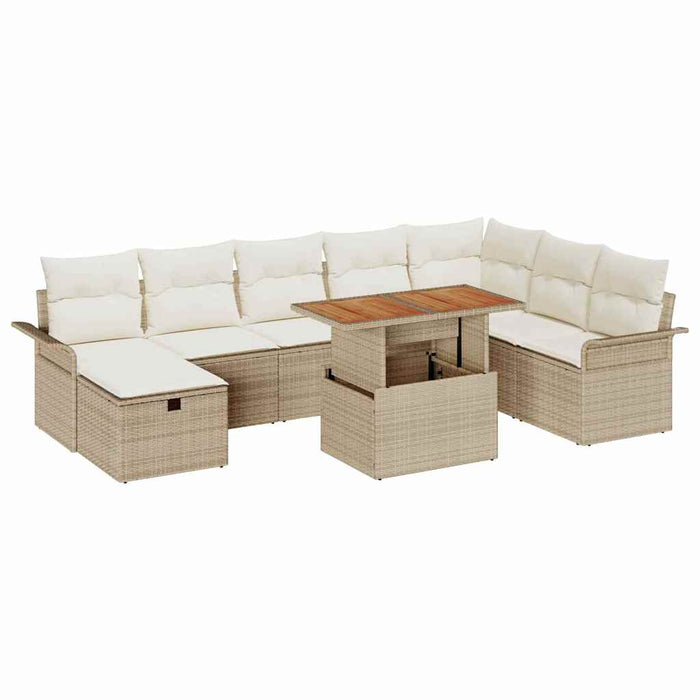 Set de canapele pentru grădină cu pernă 9 pcs Bej Rattan poli - WALTI WALTI