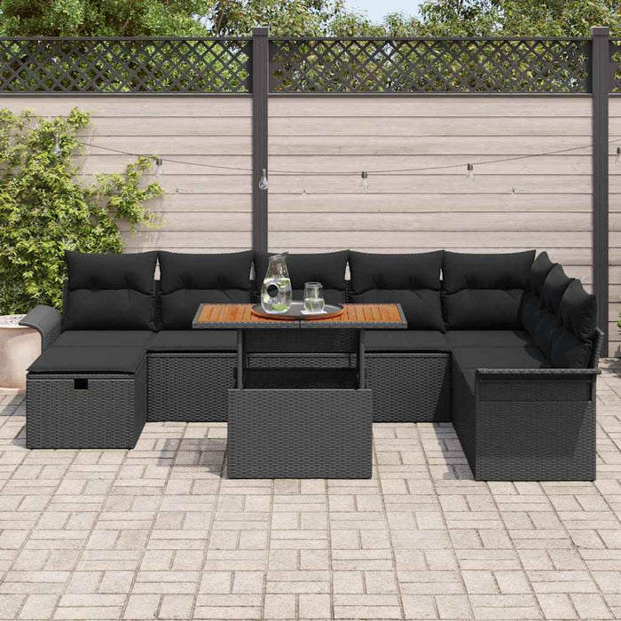 Set de canapele pentru grădină cu pernă 9 pcs Negru Rattan poli - WALTI WALTI