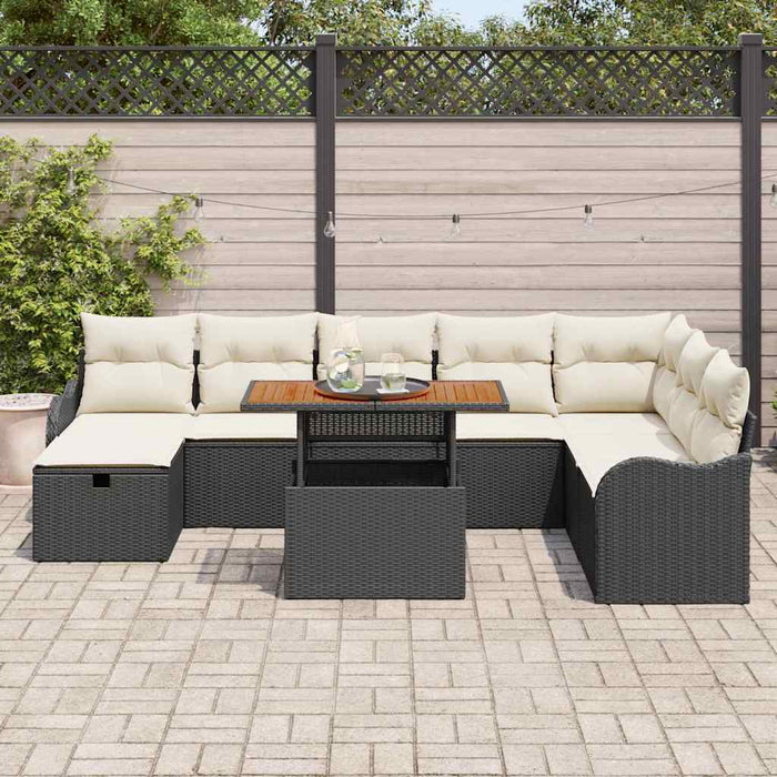 Set de canapele pentru grădină 9 buc. Negru poliratan WALTI