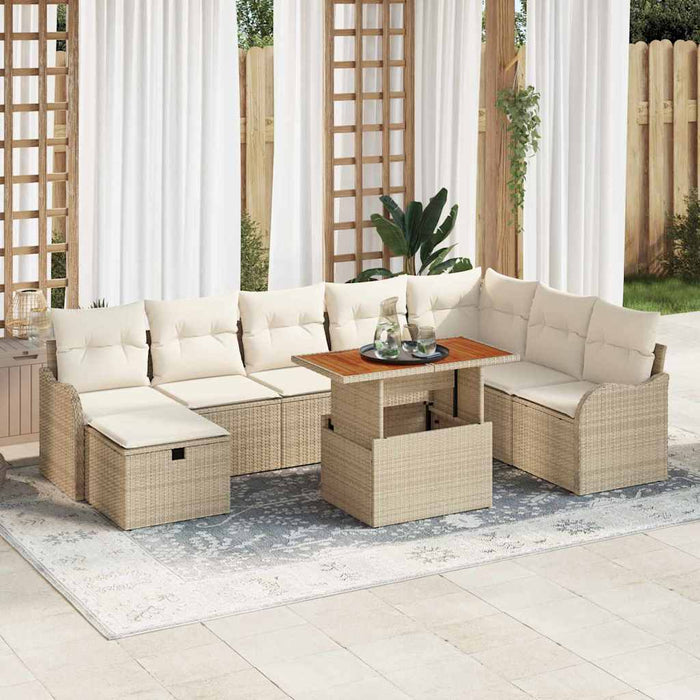 Set de canapele pentru grădină cu pernă 9 pcs Bej Rattan poli - WALTI WALTI
