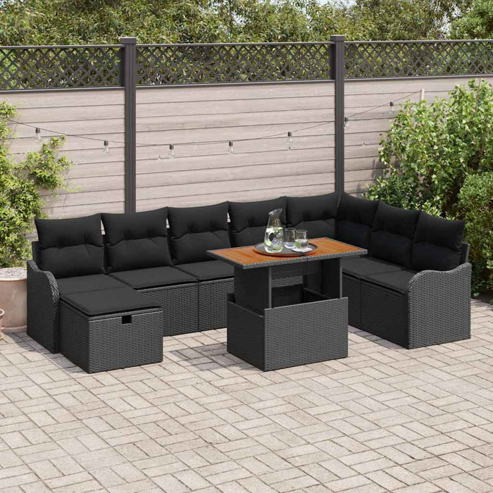 Set de canapele pentru grădină cu pernă 9 pcs Negru Rattan poli - WALTI WALTI