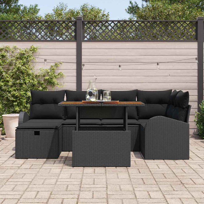 Set de canapele pentru grădină cu pernă 7 pcs Negru Rattan poli - WALTI WALTI