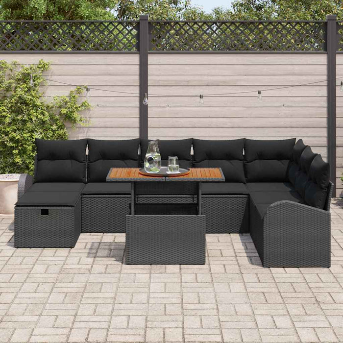 Set de canapele pentru grădină cu pernă 9 pcs Negru Rattan poli - WALTI WALTI