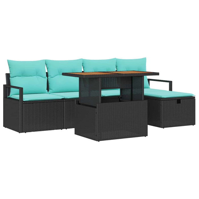 Set de canapele pentru grădină cu pernă 6 pcs Negru poliratan - WALTI WALTI