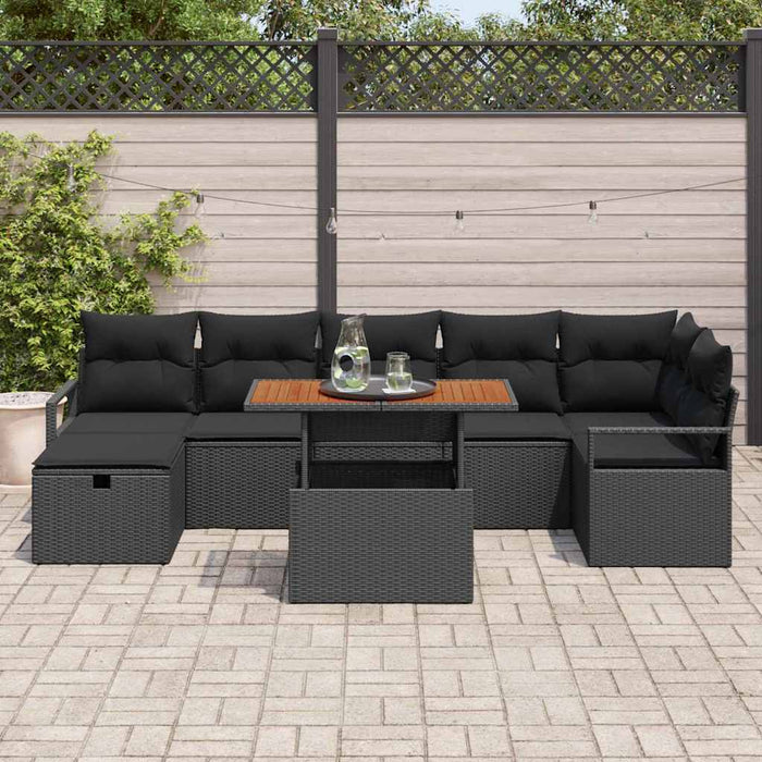 Set de canapele pentru grădină cu pernă 8 pcs Negru poliratan - WALTI WALTI