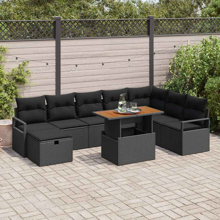 Set de canapele pentru grădină cu pernă 9 pcs Negru poliratan - WALTI WALTI