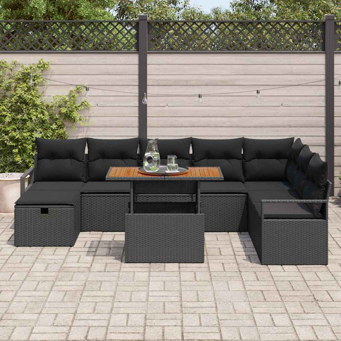 Set de canapele pentru grădină cu pernă 9 pcs Negru poliratan - WALTI WALTI