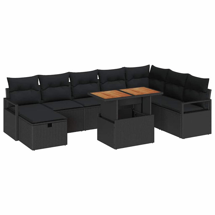 Set de canapele pentru grădină cu pernă 9 pcs Negru poliratan - WALTI WALTI
