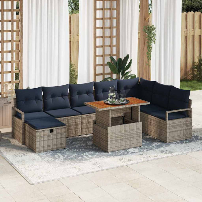 Set de canapele pentru grădină cu pernă 9 pcs Gri poliratan - WALTI WALTI