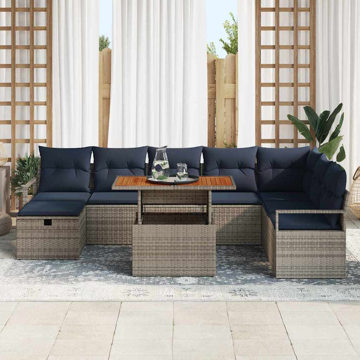Set de canapele pentru grădină cu pernă 9 pcs Gri poliratan - WALTI WALTI