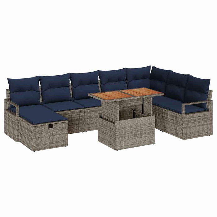 Set de canapele pentru grădină cu pernă 9 pcs Gri poliratan - WALTI WALTI
