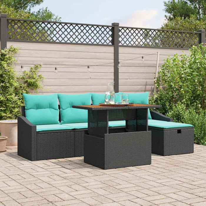 Set de canapele pentru grădină cu pernă 6 pcs Negru poliratan - WALTI WALTI
