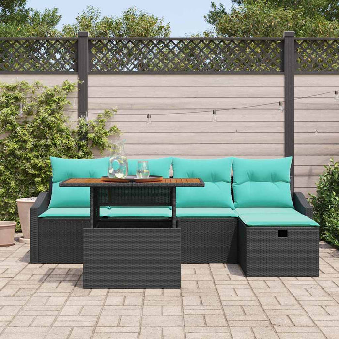 Set de canapele pentru grădină cu pernă 6 pcs Negru poliratan - WALTI WALTI