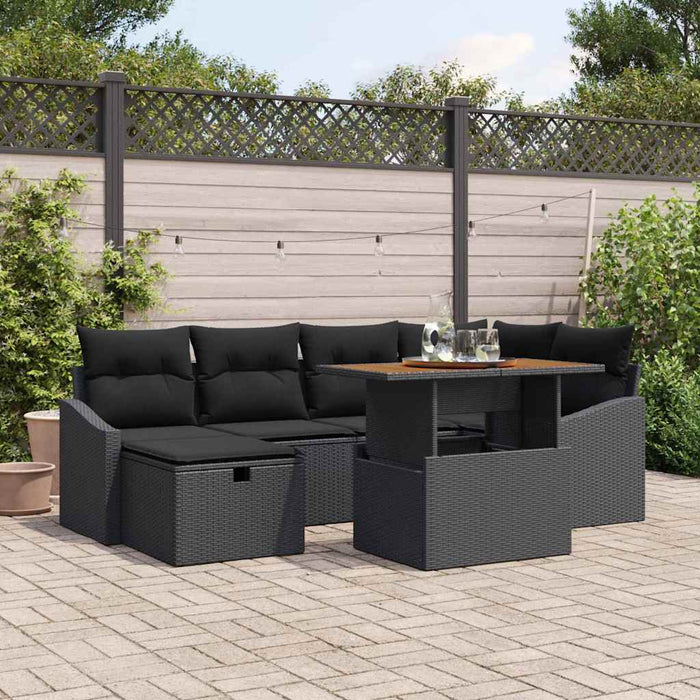 Set de canapele pentru grădină cu pernă 7 pcs Negru Rattan poli - WALTI WALTI