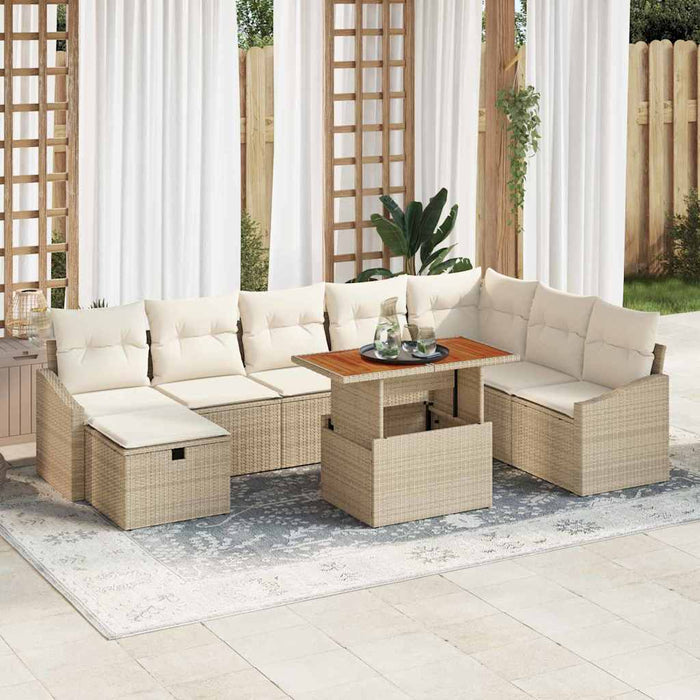 Set de canapele pentru grădină cu pernă 9 pcs Bej Rattan poli - WALTI WALTI