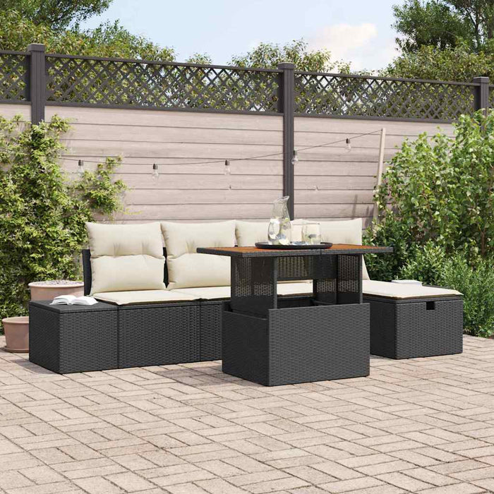 Set de canapele pentru grădină cu pernă 6 pcs Negru Rattan poli - WALTI WALTI