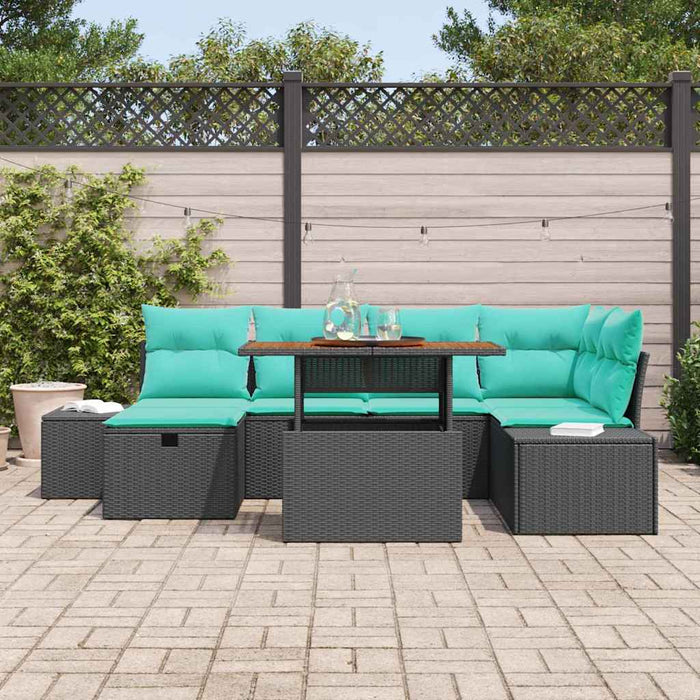 Set de canapele pentru grădină cu pernă 7 pcs Negru poliratan WALTI
