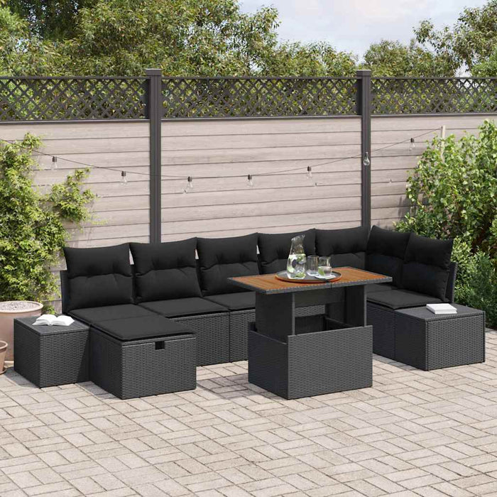 Set de canapele pentru grădină cu pernă 8 pcs Negru Rattan poli - WALTI WALTI