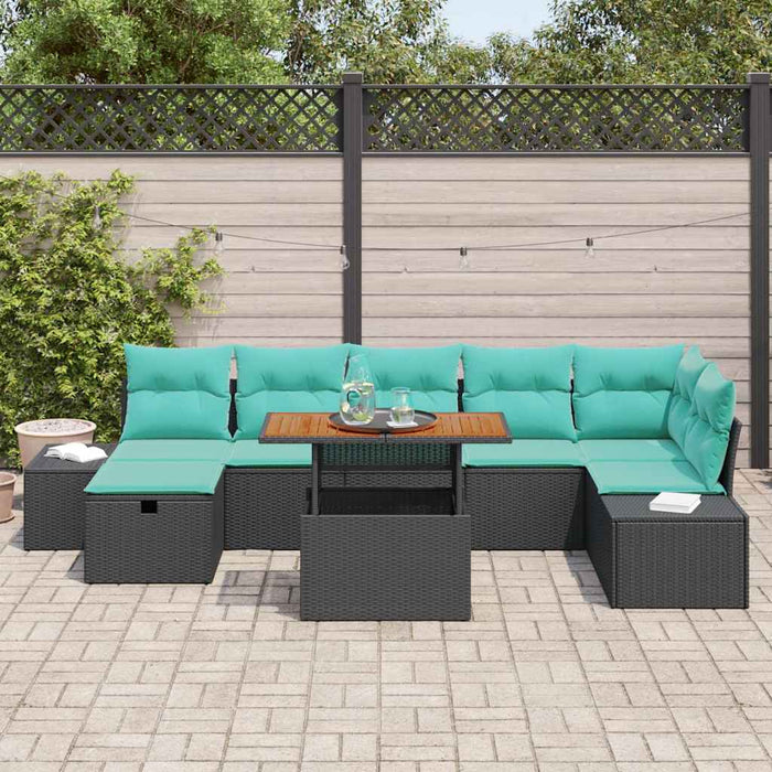Set de canapele pentru grădină cu pernă 8 pcs Negru poliratan WALTI