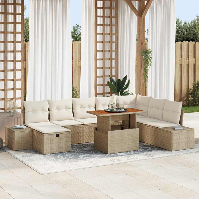 Set de canapele pentru grădină cu pernă 9 pcs Bej Rattan poli - WALTI WALTI