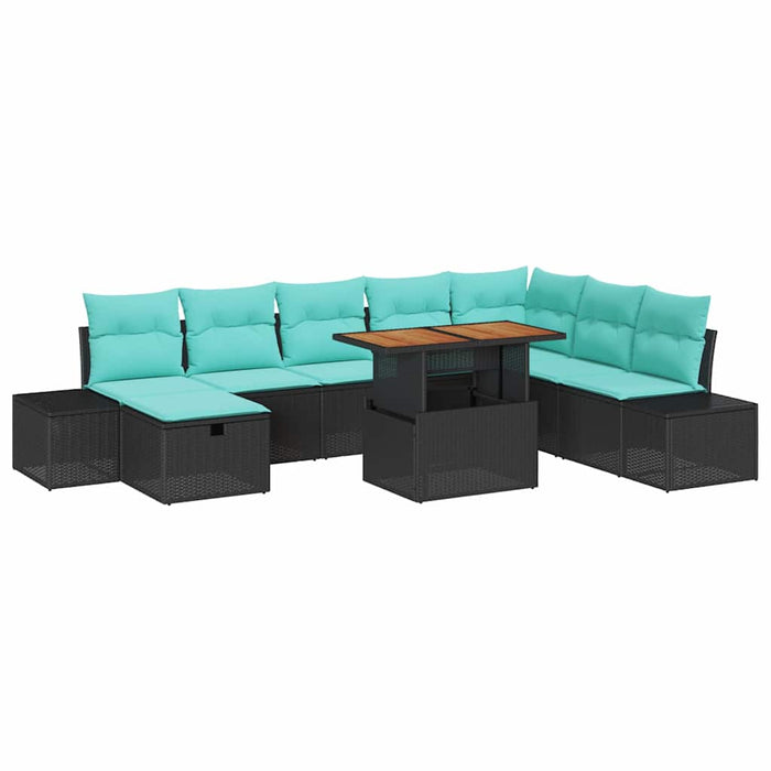 Set de canapele pentru grădină cu pernă 9 pcs Negru poliratan WALTI