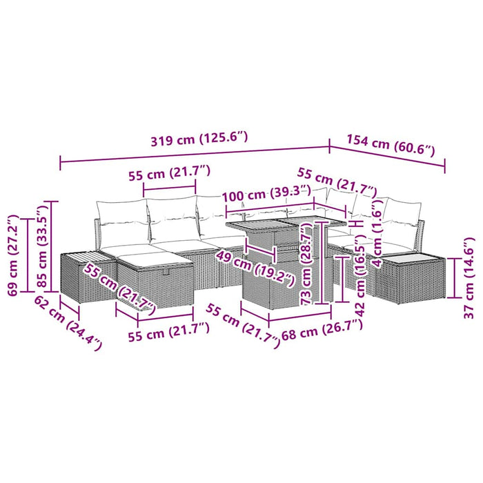 Set de canapele pentru grădină cu pernă 9 pcs Bej Rattan poli - WALTI WALTI