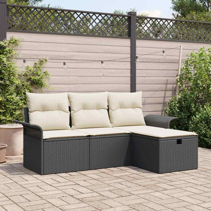 Set de canapele pentru grădină cu pernă 4 pcs Negru Rattan poli - WALTI WALTI