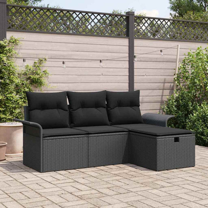 Set de canapele pentru grădină cu pernă 4 pcs Negru Rattan poli - WALTI WALTI