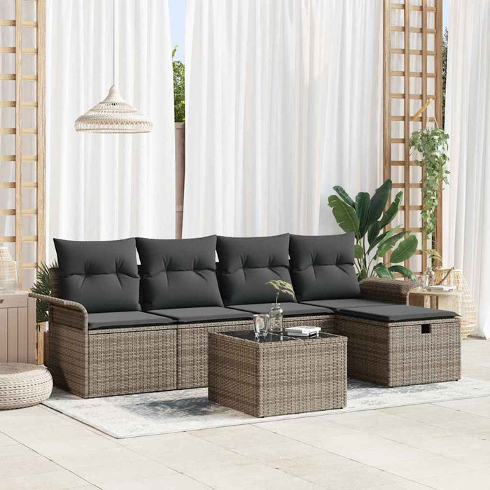 Set de canapele pentru grădină cu pernă 6 pcs Gri Rattan poli - WALTI WALTI